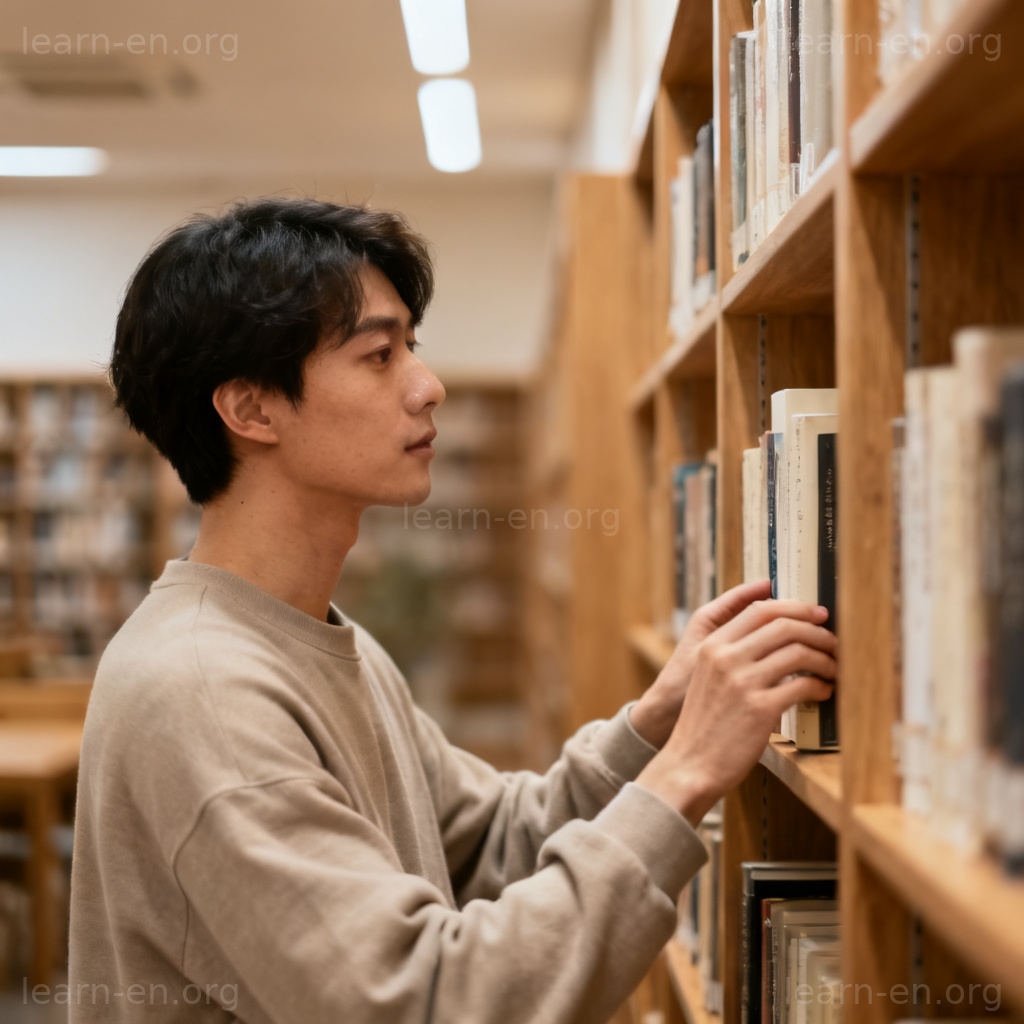 unobtrusive 场景：图书馆中低调安静取书的人，体现‘低调的’行为
