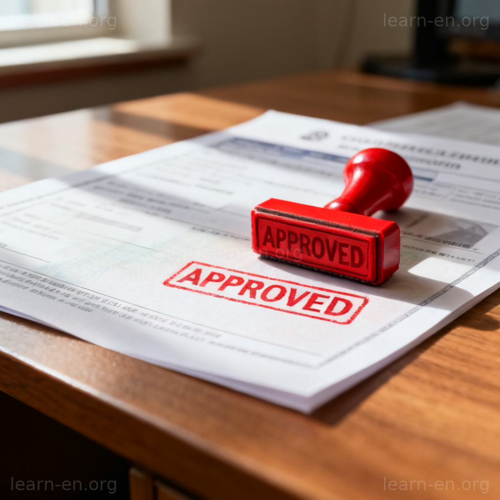 Valid document shown with a close-up of an official approved stamp on paperwork.