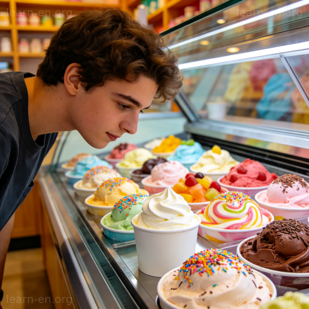 Vanilla 普通含义图解：顾客在冰淇淋店选择普通香草口味