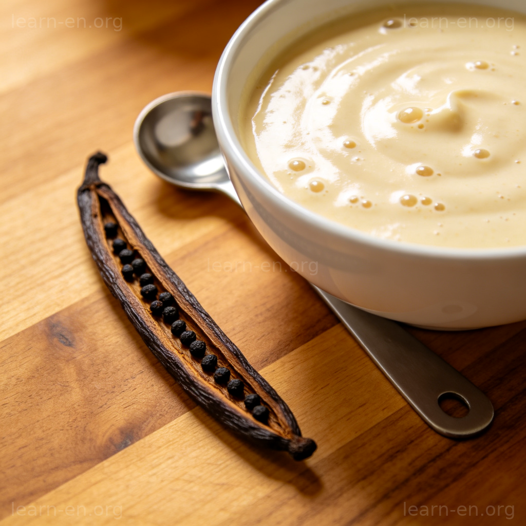 Vanilla 香草含义图解：剖开的香草豆荚与烘焙原料特写