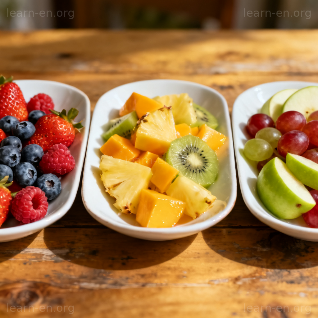 Variation concept shown with different fruit salad versions on a table.