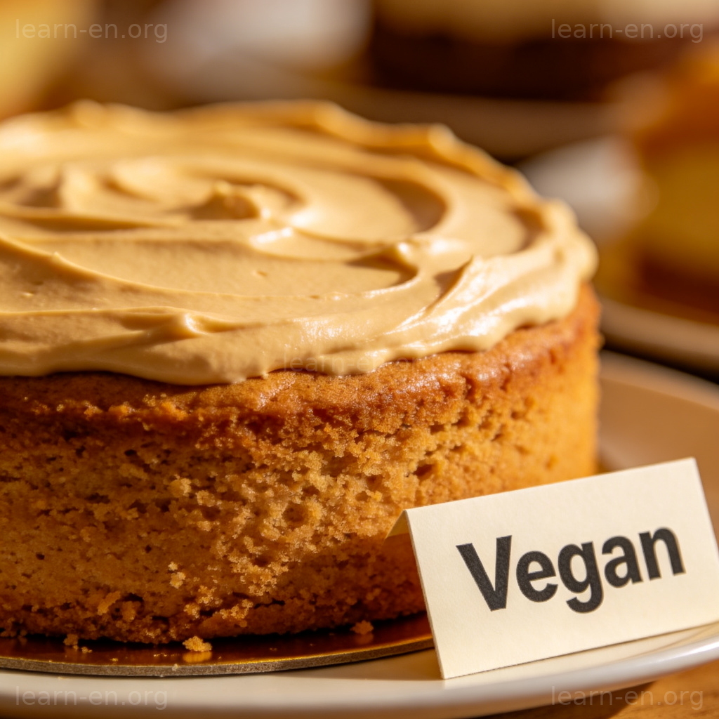 Vegan 纯素蛋糕特写，带有明确标签的场景图解