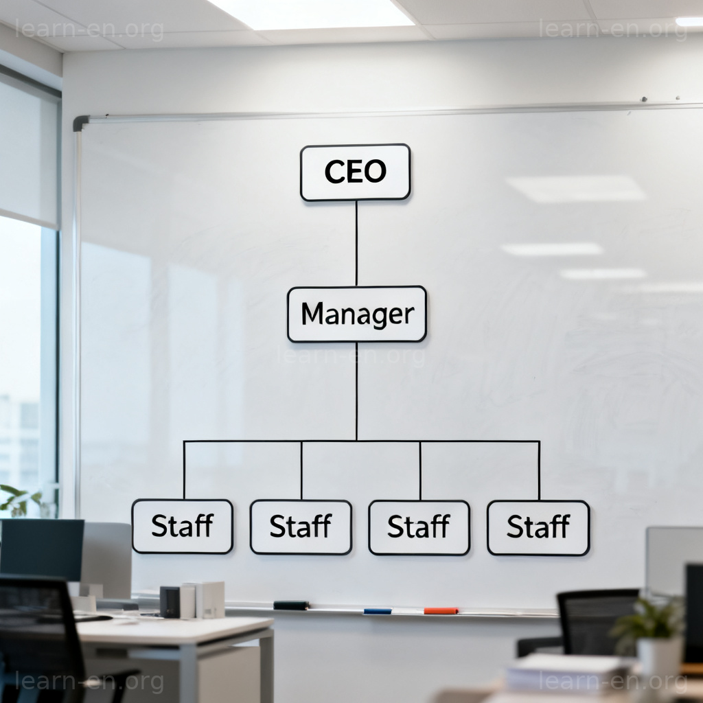 Vertical organizational chart diagram showing top-down hierarchy from CEO to staff.
