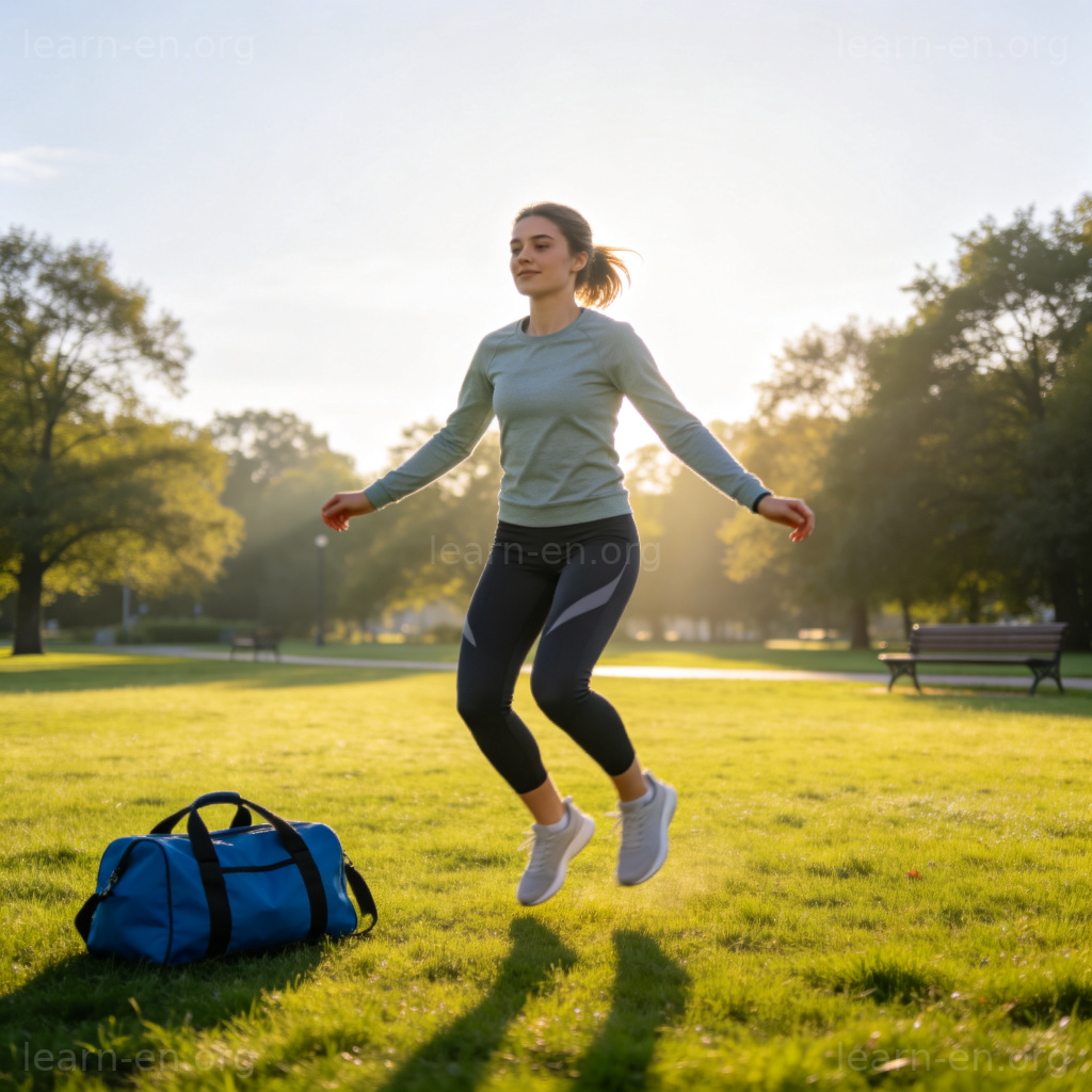 Warm up 热身场景图解：清晨公园中进行开合跳的人