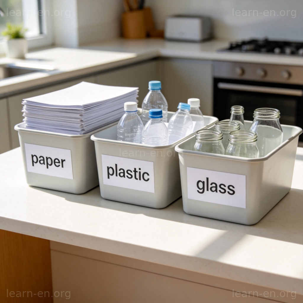 waste 废弃物含义图解：分类垃圾桶与可回收垃圾