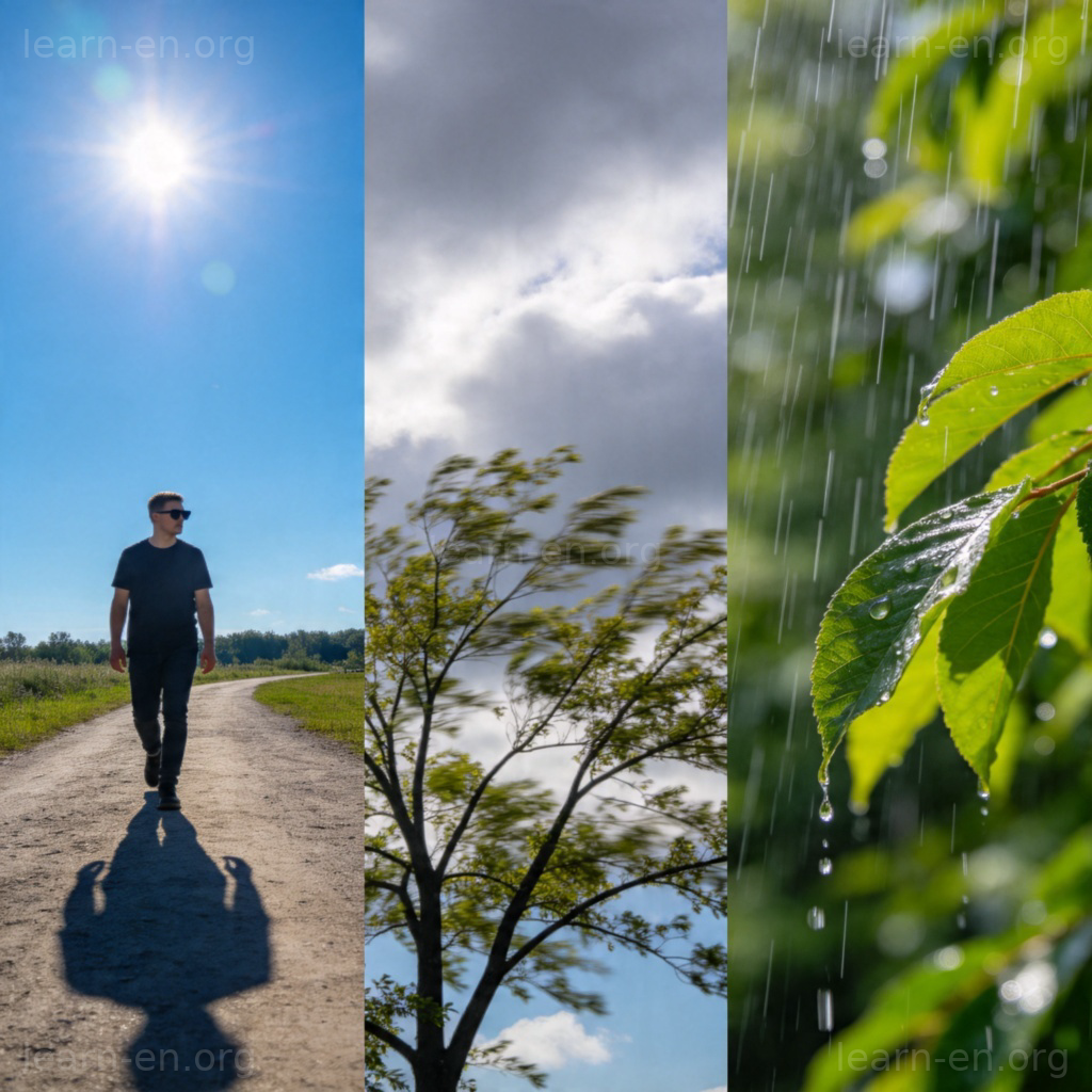 Weather conditions sunny cloudy rainy outdoor scene