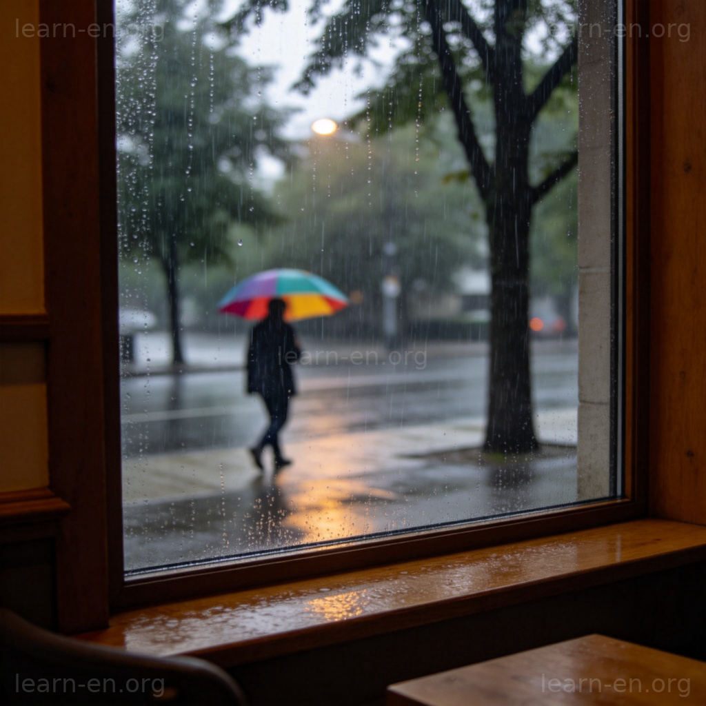 wet 天气图解：雨滴窗户展现多雨潮湿的天气
