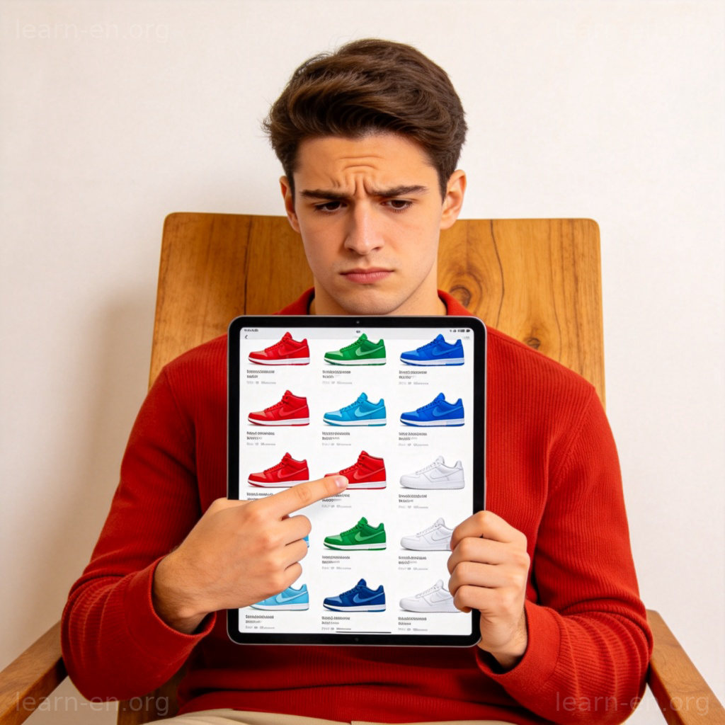 What color options are available 购物场景图解：在平板电脑上浏览彩色运动鞋