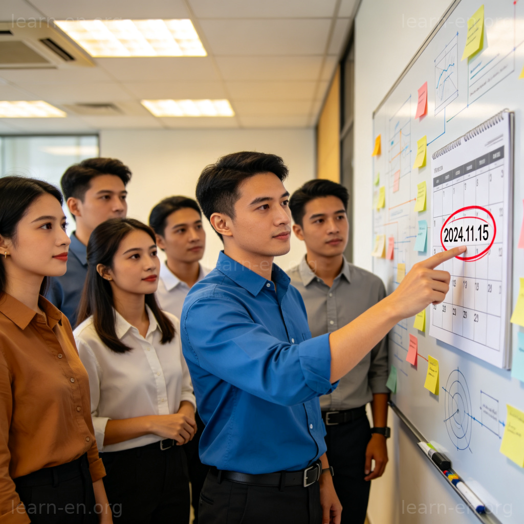 What's the deadline for this project? 团队讨论项目截止日期场景图解