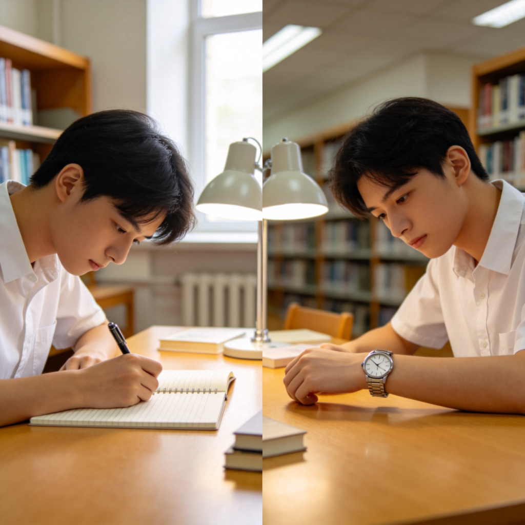 whilst 图解：图书馆中同时发生的阅读与看表动作