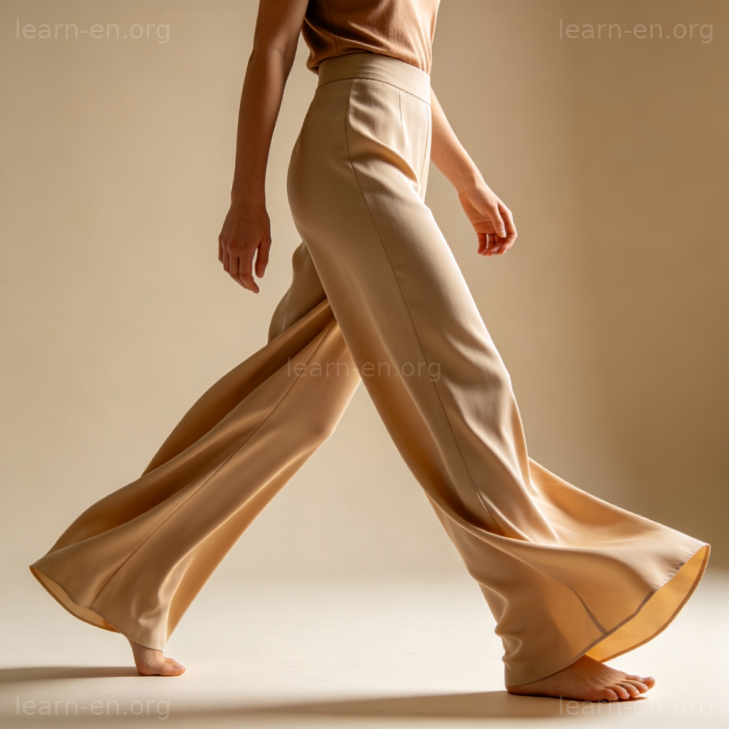 阔腿裤穿搭图解：模特身着米色飘逸阔腿裤自信行走