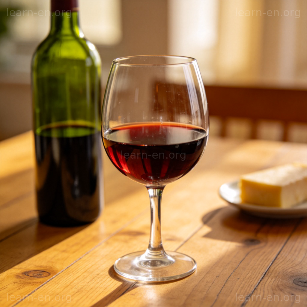 wine 图解：盛有红葡萄酒的酒杯与酒瓶奶酪场景