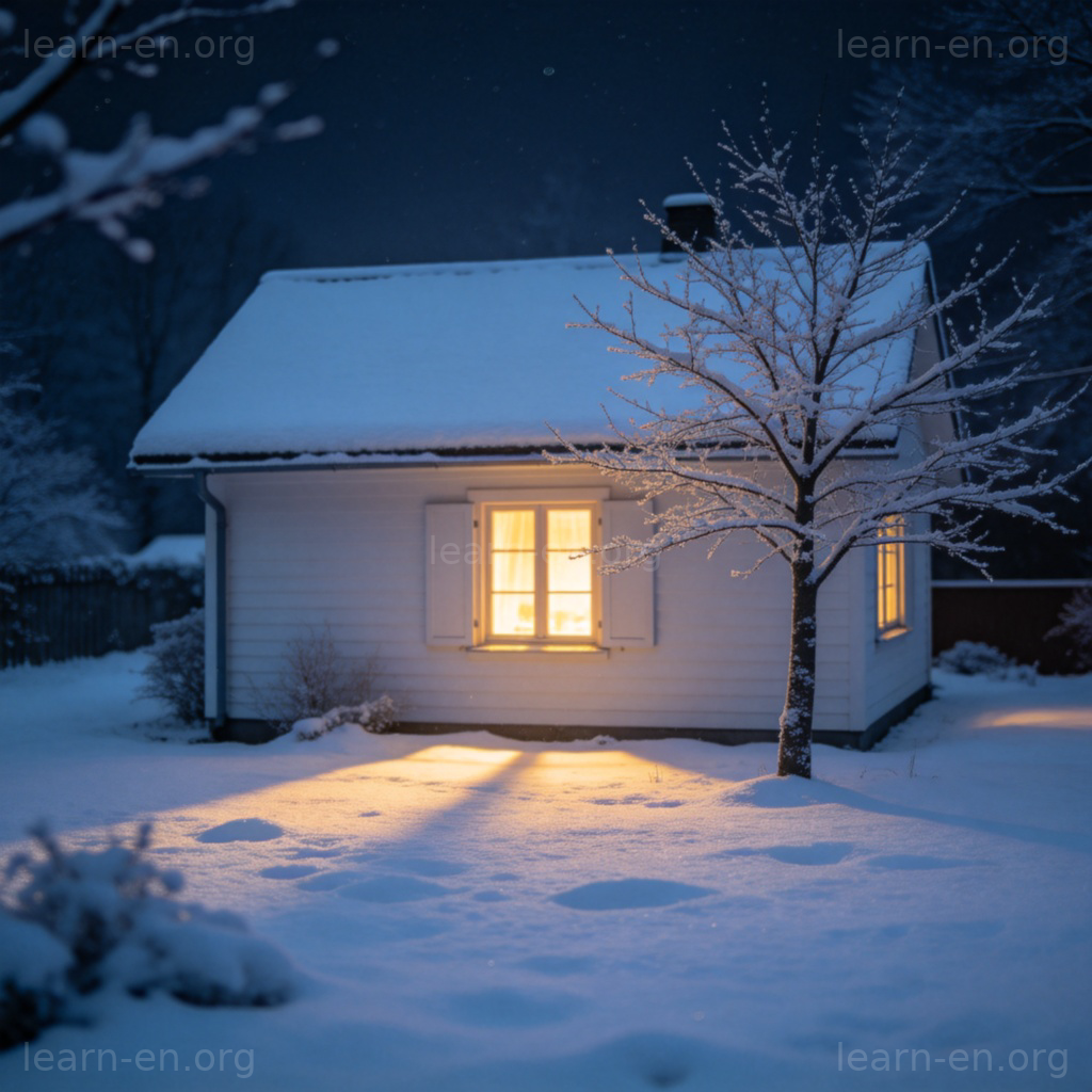 winter 冬天场景图解：雪夜覆盖的温馨小屋