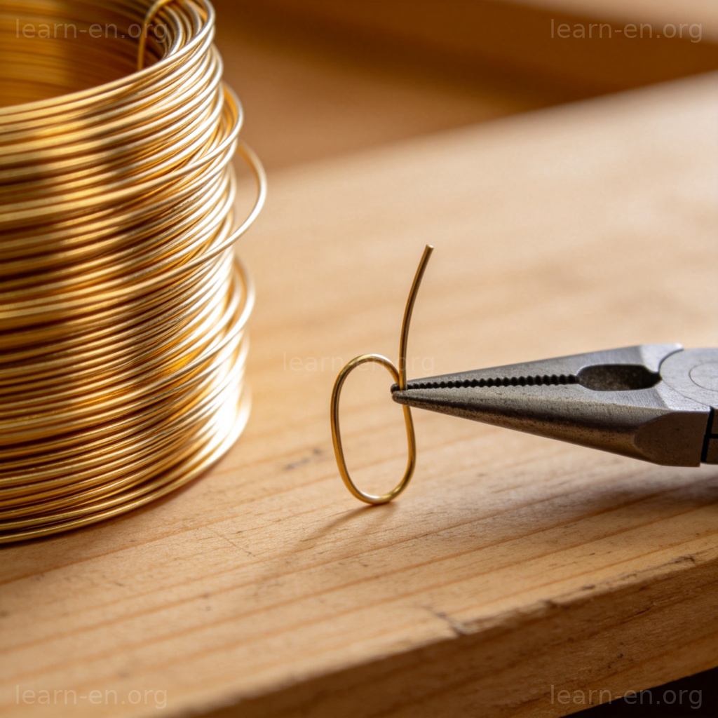 wire 金属丝含义图解：工作台上弯曲的金属线线圈