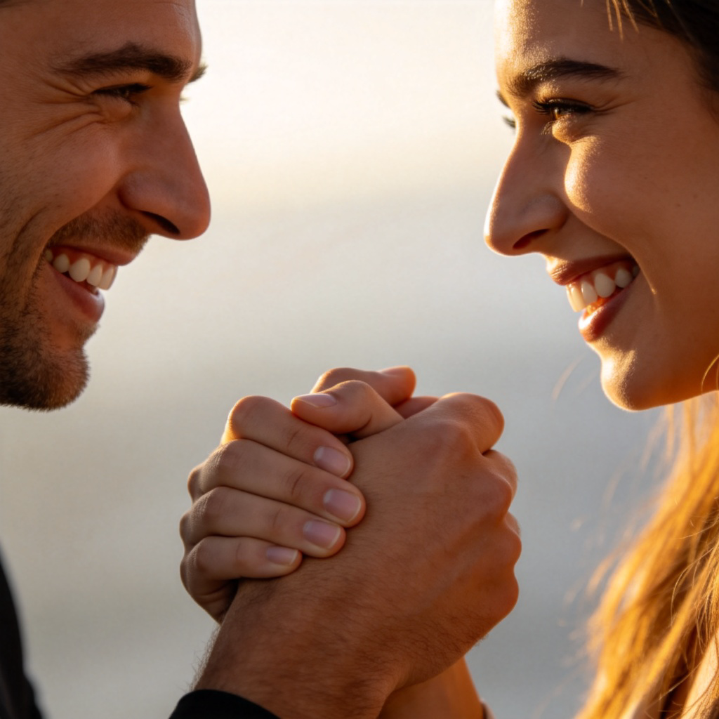 A close-up of two people shaking hands in agreement, both smiling sincerely. The background is blurred and neutral, focusing all attention on the handshake and the trustworthy expressions. The image conveys a sense of a promise being made or an agreement being honored.