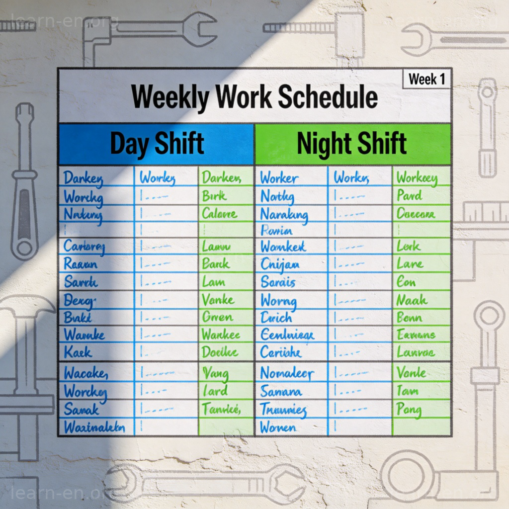 Work Shift - Tableau hebdomadaire avec équipes jour et nuit