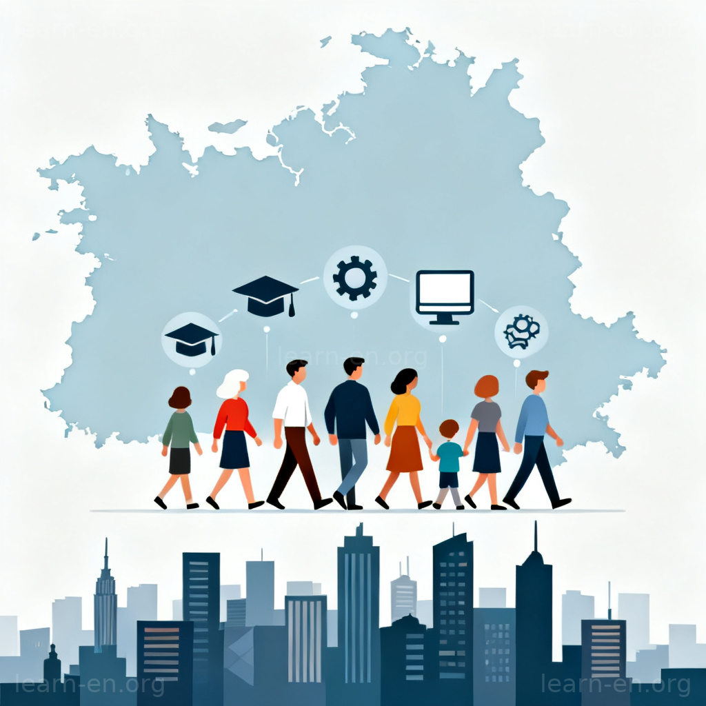 Workforce concept: stylized figures representing a country's available labor pool with skill icons.