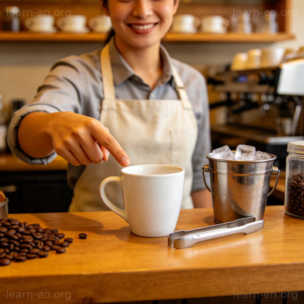 extra 含义图解：咖啡师询问是否需要额外加冰的场景