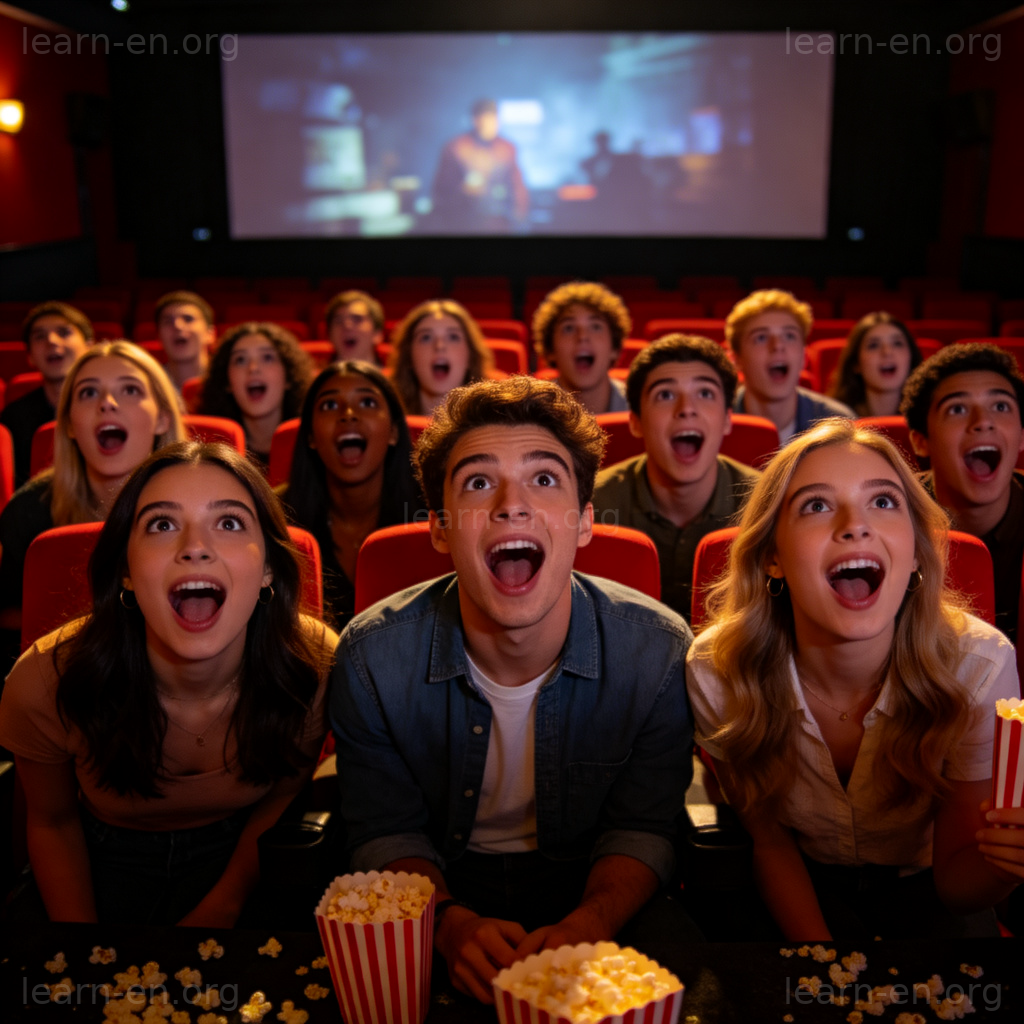 extra 非正式用法图解：朋友们看电影时赞叹不已的兴奋表情