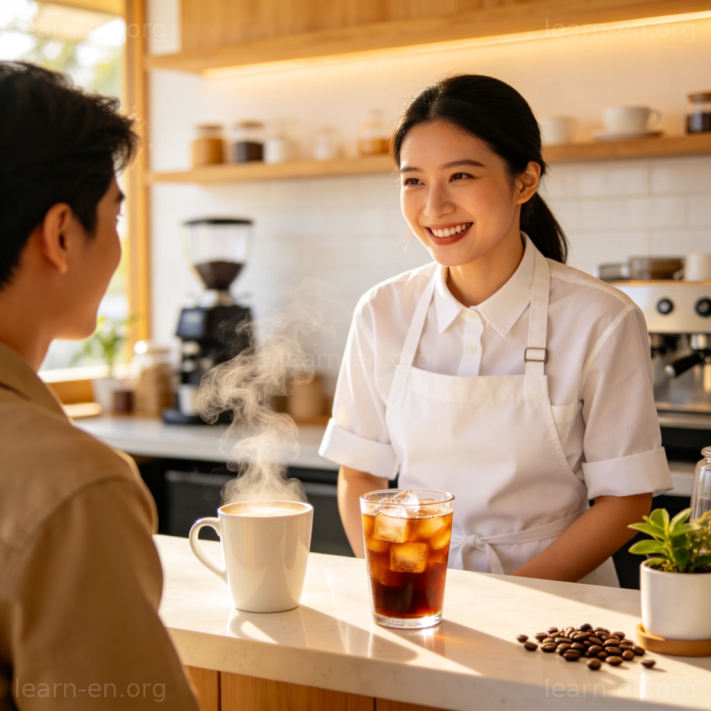 Would you like it hot or iced 点餐场景图解：咖啡师询问顾客饮品温度