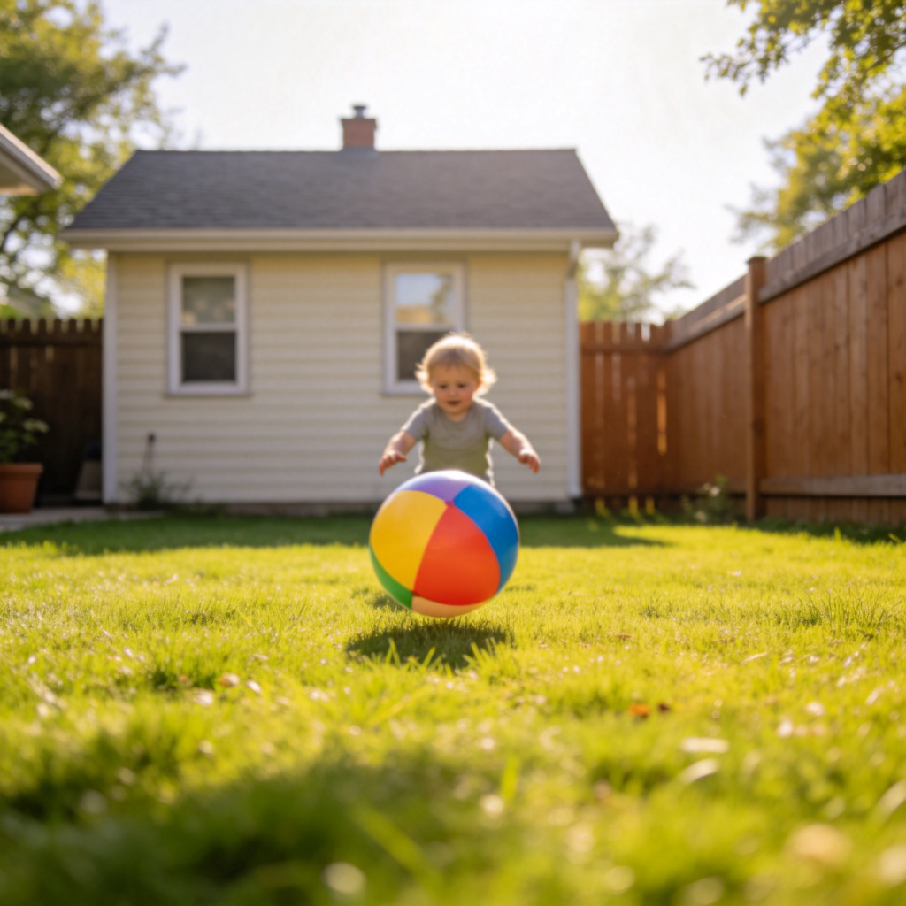 yard 院子图解：阳光下的家庭后院草坪与玩耍场景