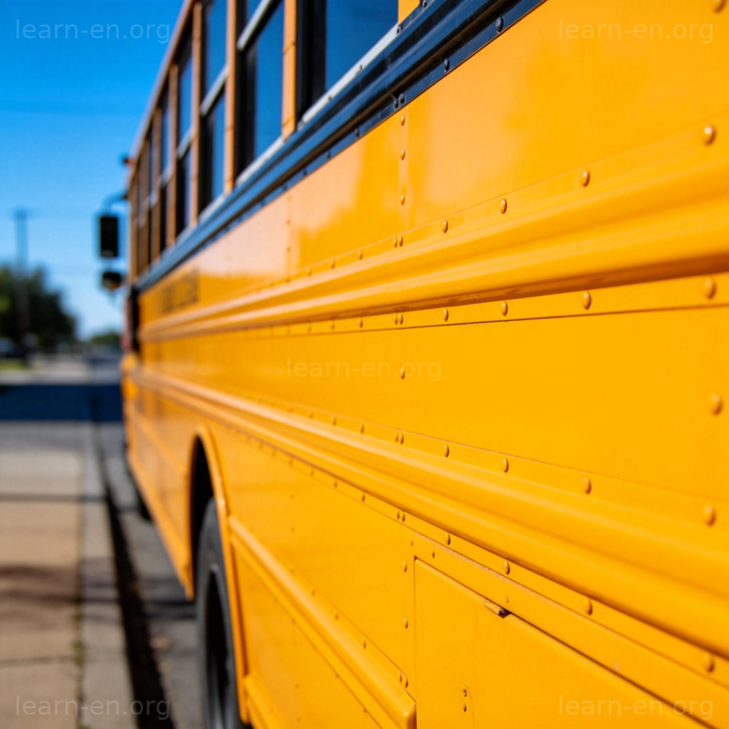 yellow 图解：亮黄色校车在蓝天下的场景
