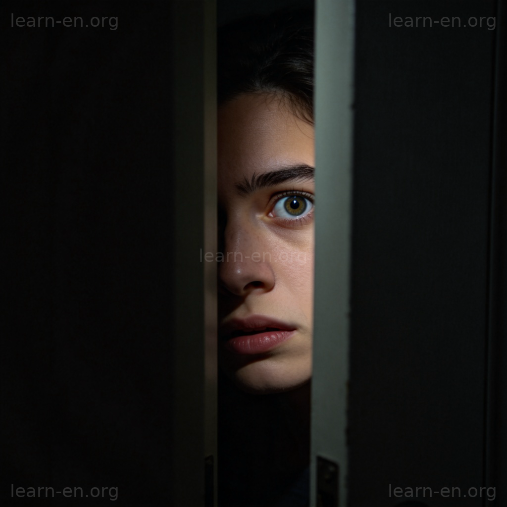 yellow 胆小含义图解：人物从门后窥视的胆怯表情