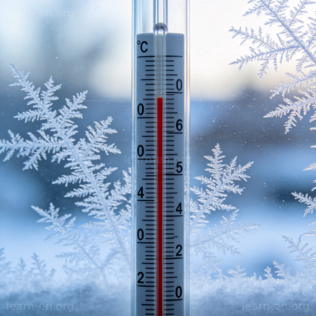zero 零点含义图解：显示零度刻度的摄氏温度计特写