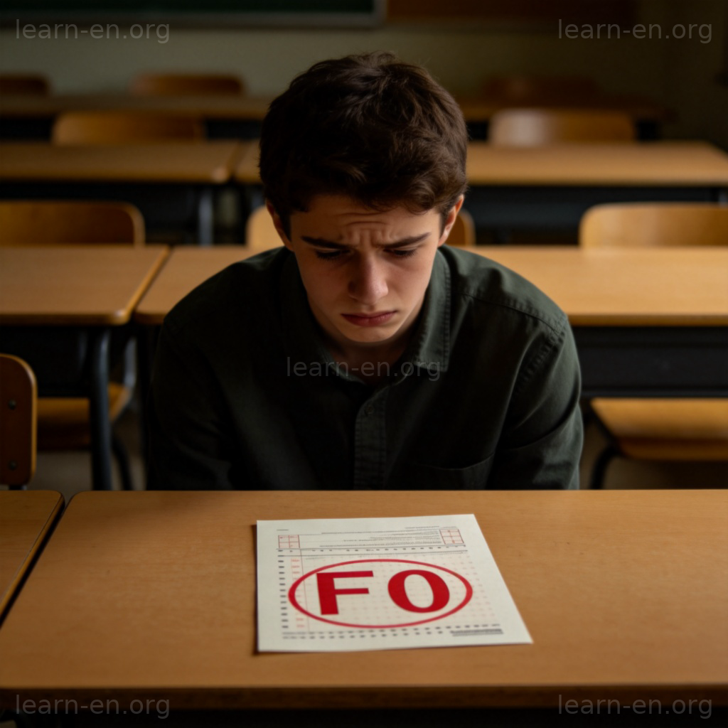 zero 毫无价值含义图解：沮丧的人与零分试卷场景